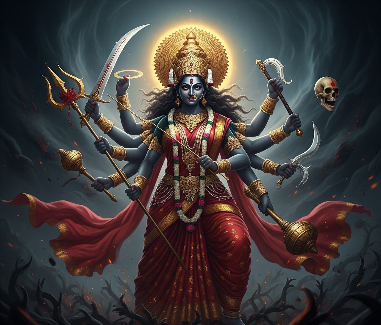 देवी महाकाली का दिव्य चित्रण, जो कामाख्या शक्तिपीठ और तांत्रिक साधनाओं के महत्व को दर्शाता है।"